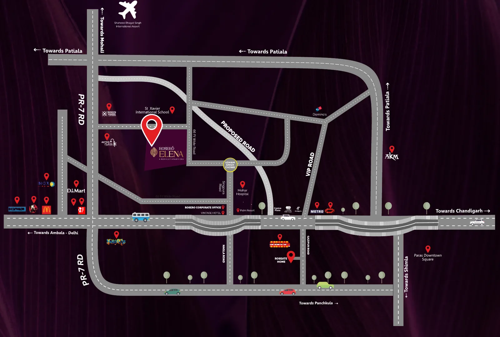 Location map of Rosero Elena at Singhpura Chowk, Zirakpur